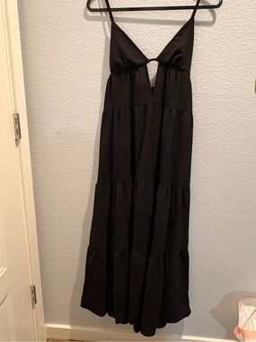 Women's Black Tiered Maxi Dress with Spaghetti Straps